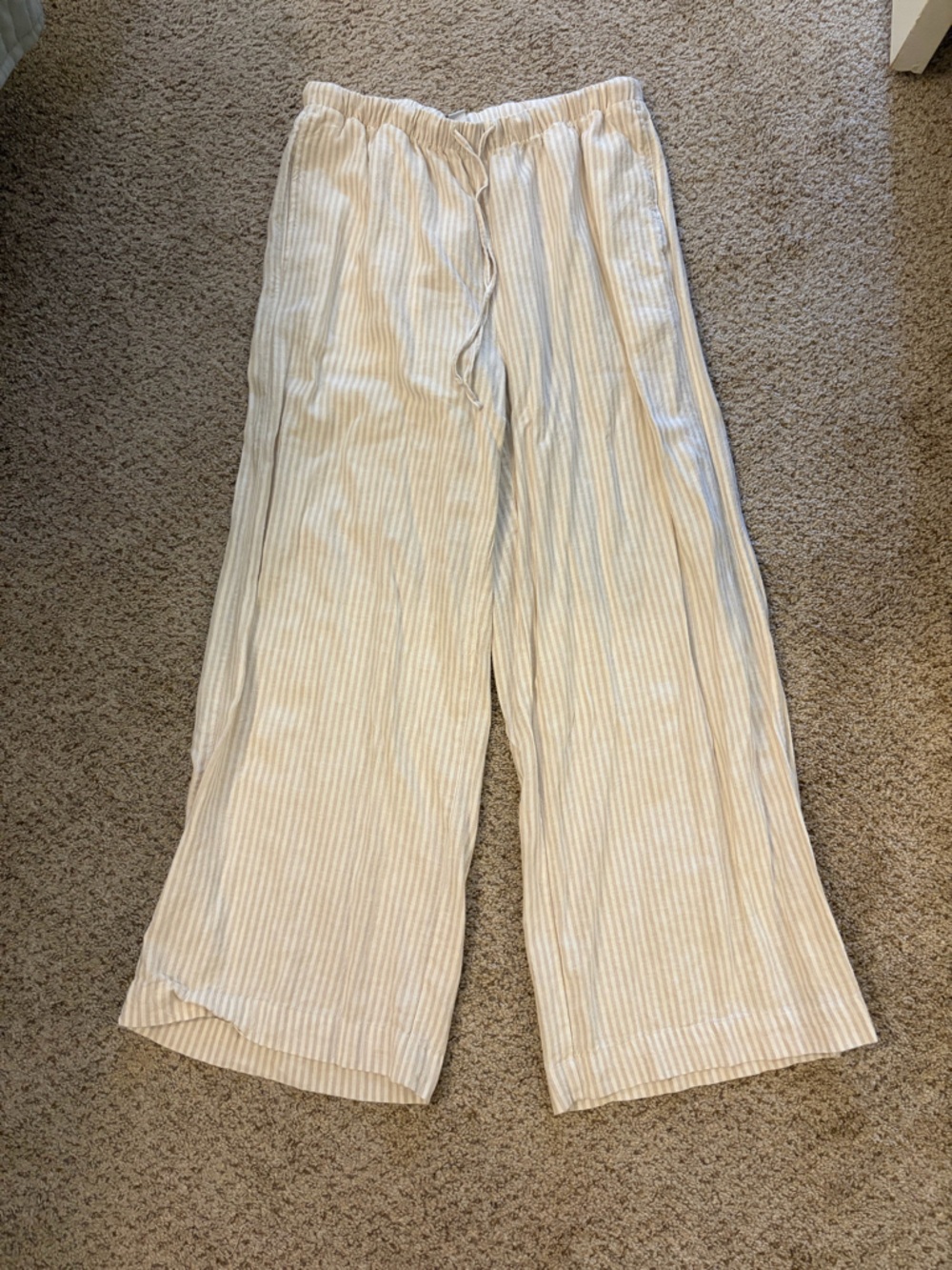 Old Navy Cream and White Striped Wide-Leg Pants
